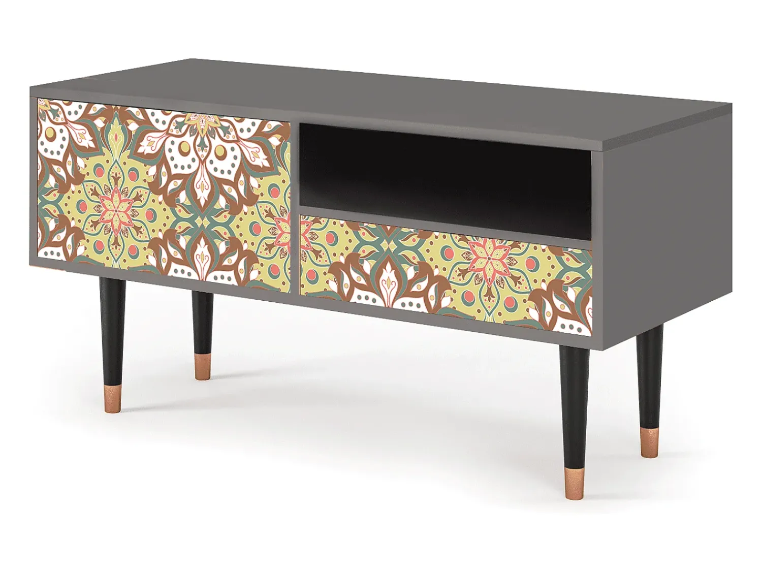 Móvel De Tv* Mueble de TV - 115х59х48 cm - T3 - Chinese Tea, Cinza Cinzento