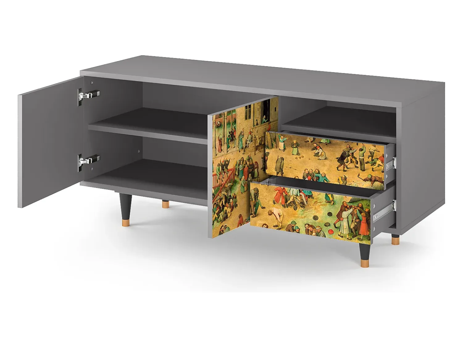 Móvel De Tv* Mueble de TV - 125х56х41 cm - T7 - Children Games, Cinza Cinzento