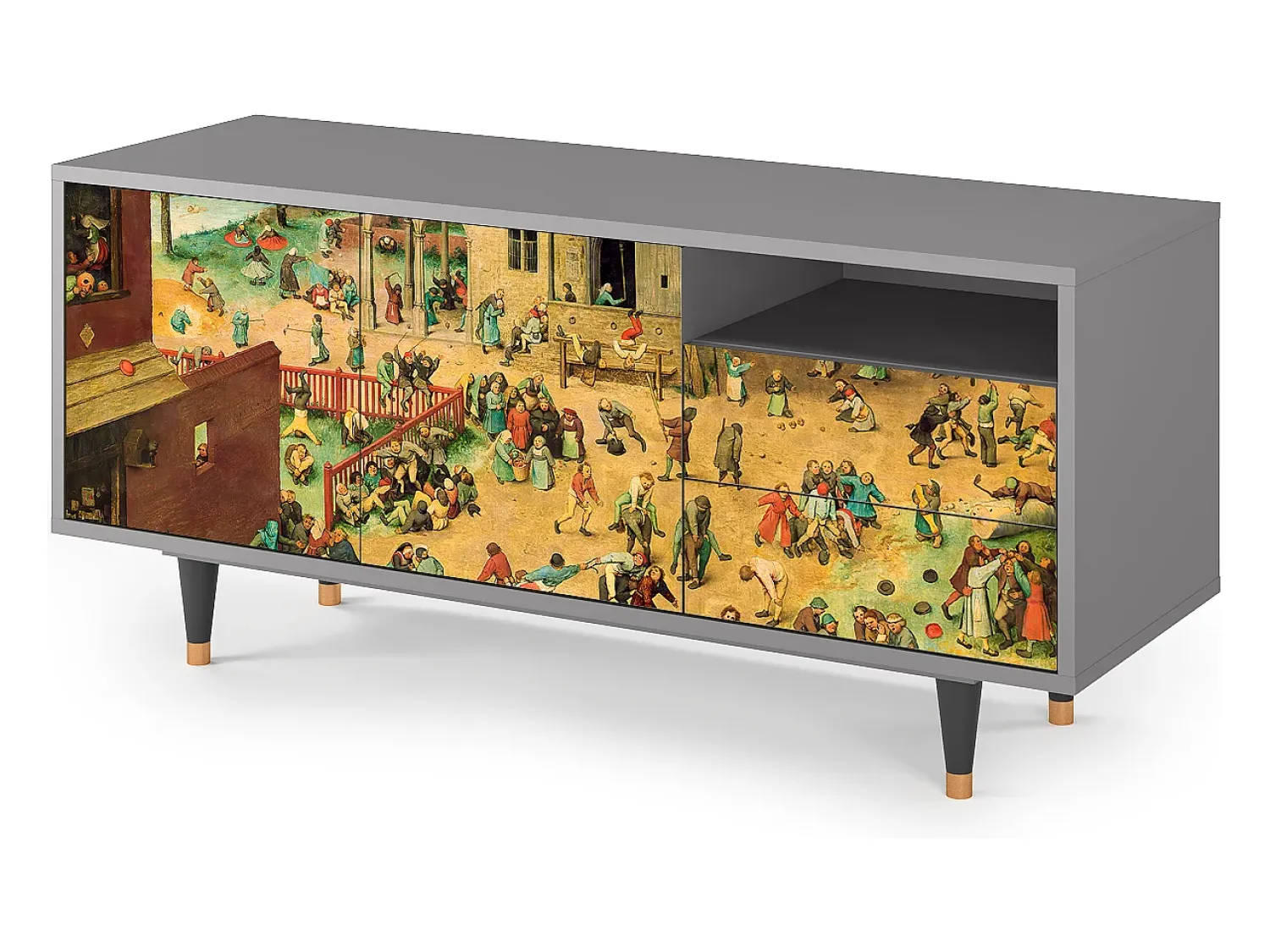 Móvel De Tv* Mueble de TV - 125х56х41 cm - T7 - Children Games, Cinza Cinzento