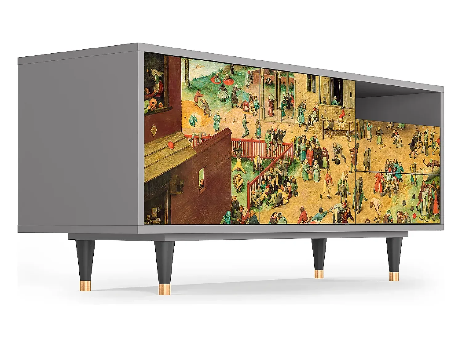 Móvel De Tv* Mueble de TV - 125х56х41 cm - T7 - Children Games, Cinza Cinzento