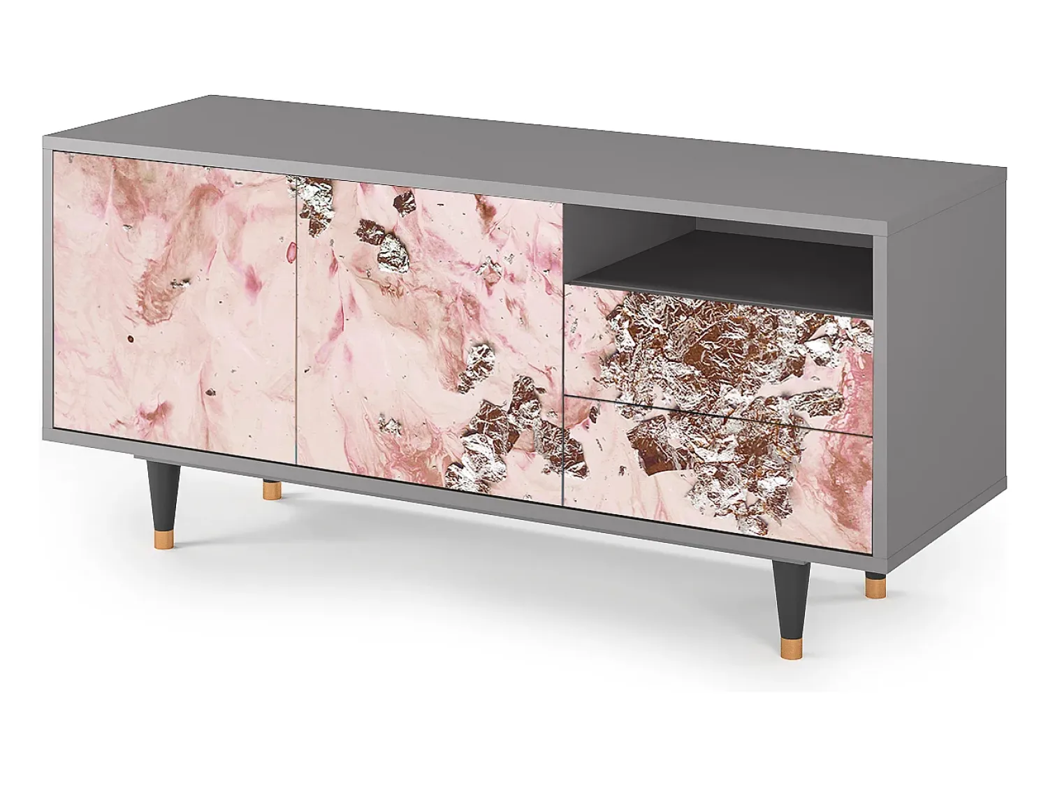 Mueble de TV - 125х56х41 cm - T7 - Cotton Candy, Cinza Cinzento