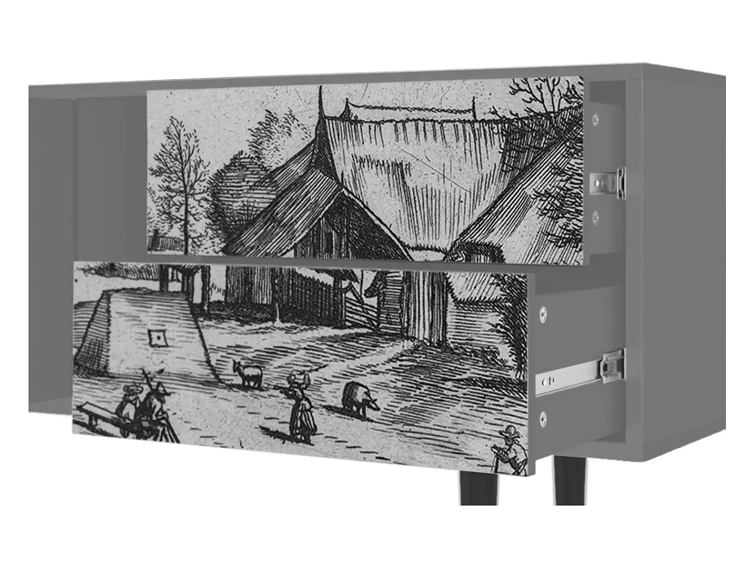 Móvel De Tv* Mueble de TV - 170х69х48 cm - T1 - Country Village, Cinza Cinzento