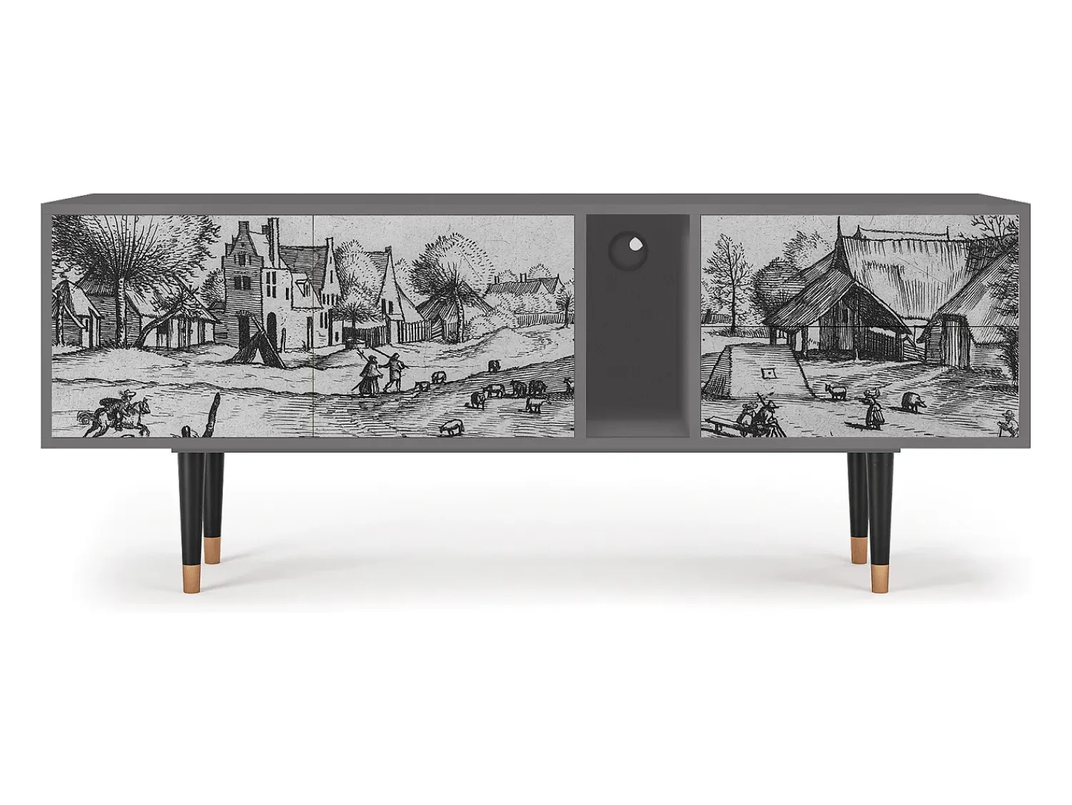 Móvel De Tv* Mueble de TV - 170х69х48 cm - T1 - Country Village, Cinza Cinzento