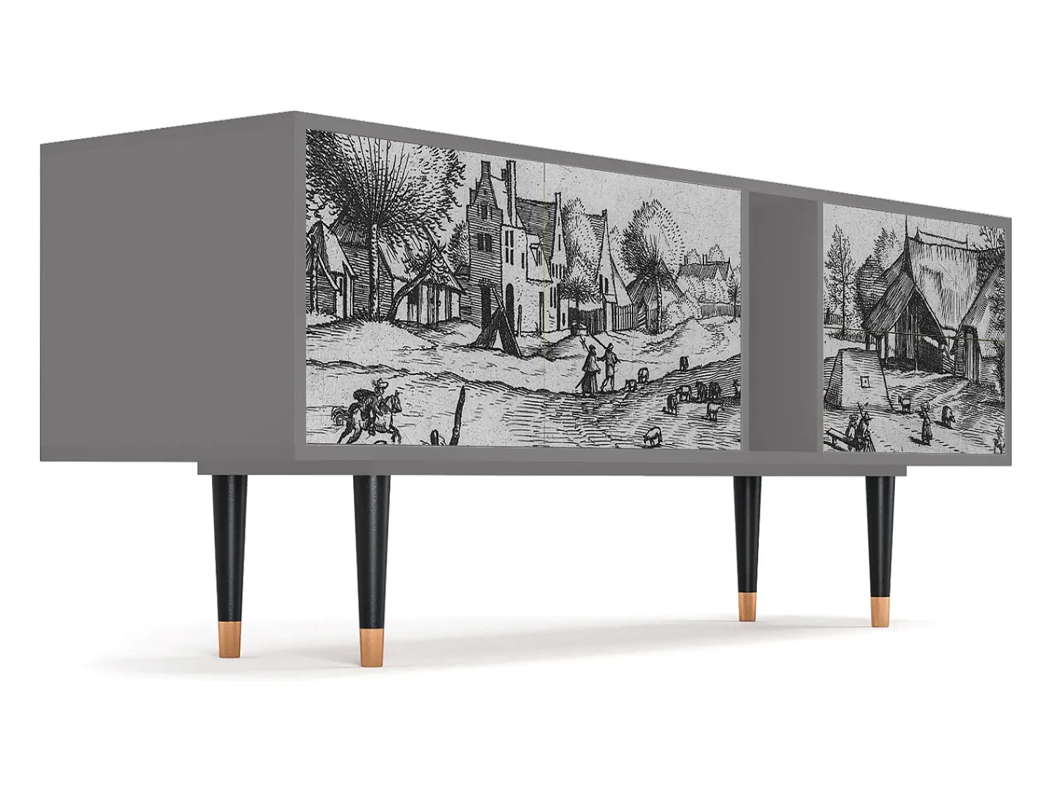 Móvel De Tv* Mueble de TV - 170х69х48 cm - T1 - Country Village, Cinza Cinzento