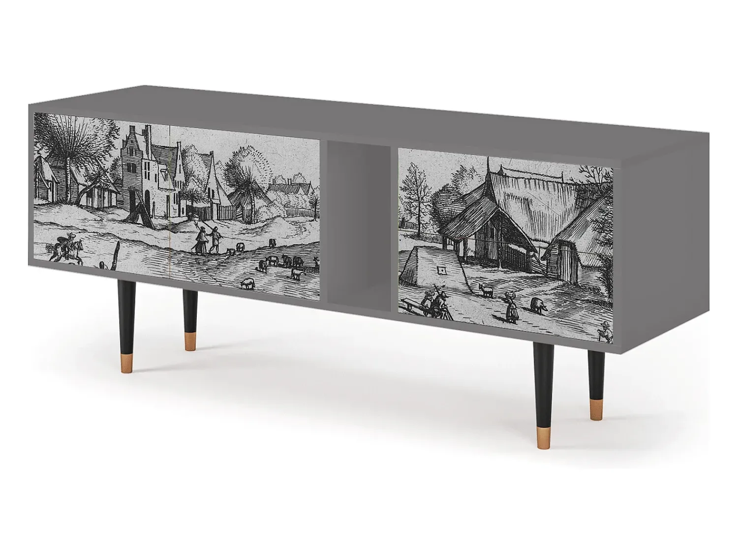 Móvel De Tv* Mueble de TV - 170х69х48 cm - T1 - Country Village, Cinza Cinzento