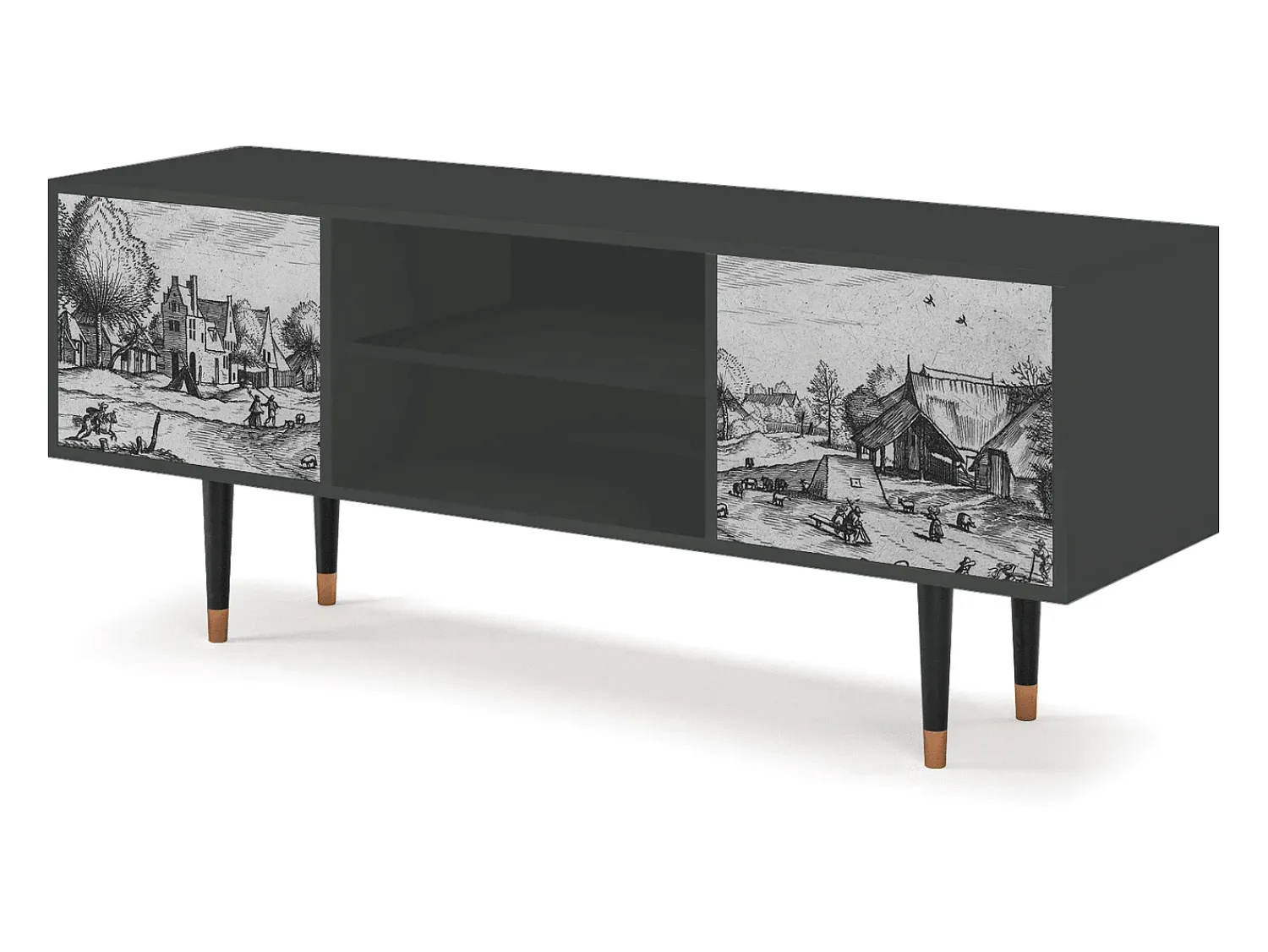 Outlet Mueble de TV - 170х69х48 cm - T2 - Country Village, Antracite Cinza antracite