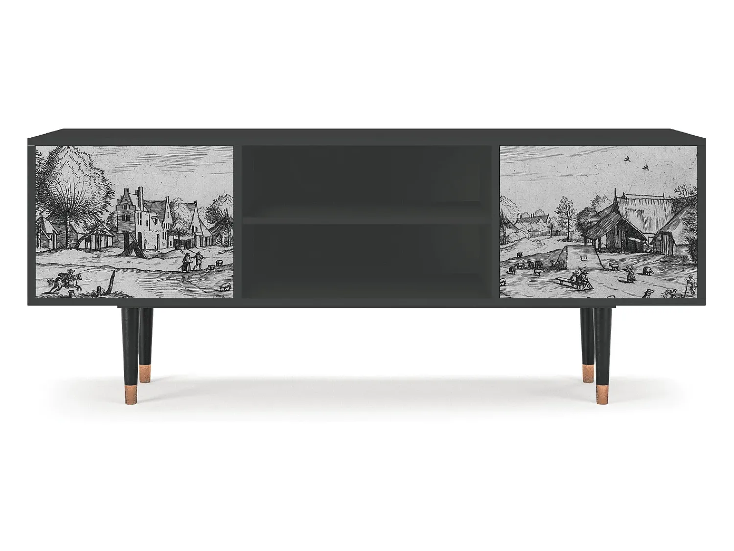 Outlet Mueble de TV - 170х69х48 cm - T2 - Country Village, Antracite Cinza antracite
