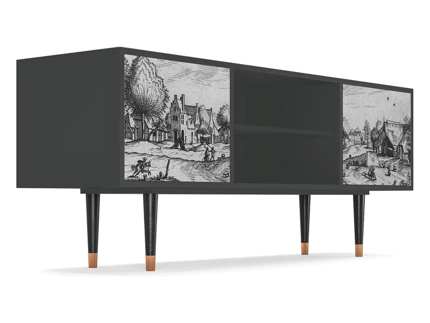 Outlet Mueble de TV - 170х69х48 cm - T2 - Country Village, Antracite Cinza antracite