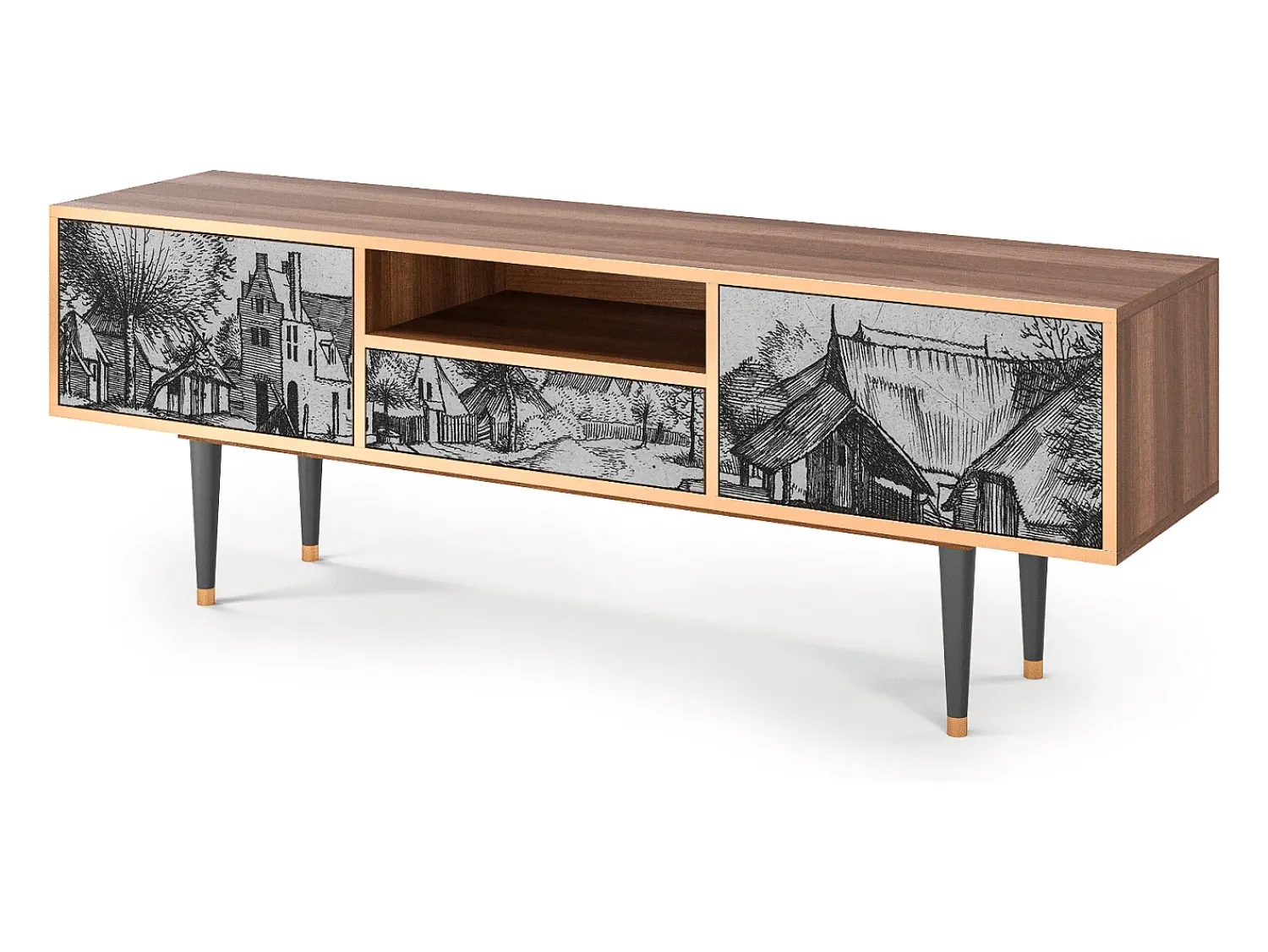 Sale Mueble de TV - 170х59х41 cm - T6 - Country Village, Nogueira Castanho