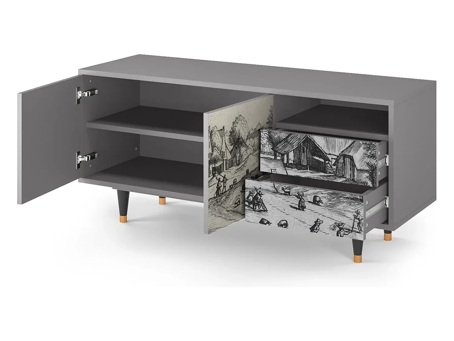 Mueble de TV - 125х56х41 cm - T7 - Country Village, Cinza^ Móvel De Tv