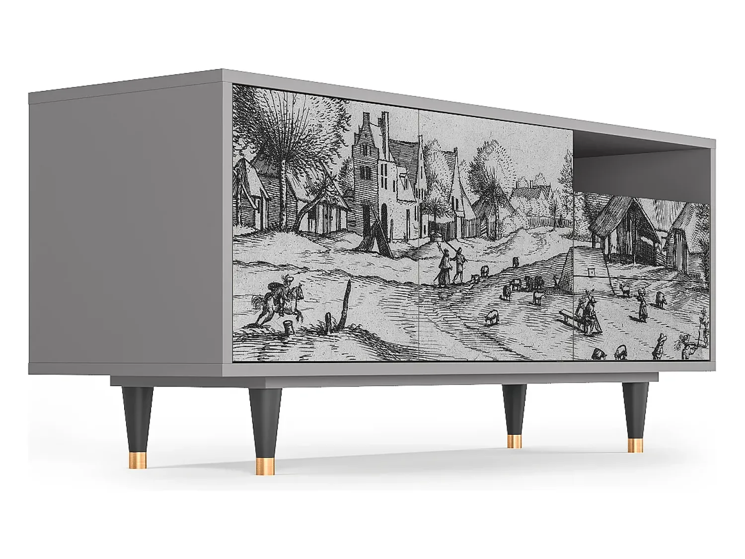 Mueble de TV - 125х56х41 cm - T7 - Country Village, Cinza^ Móvel De Tv