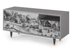 Mueble de TV - 125х56х41 cm - T7 - Country Village, Cinza^ Móvel De Tv