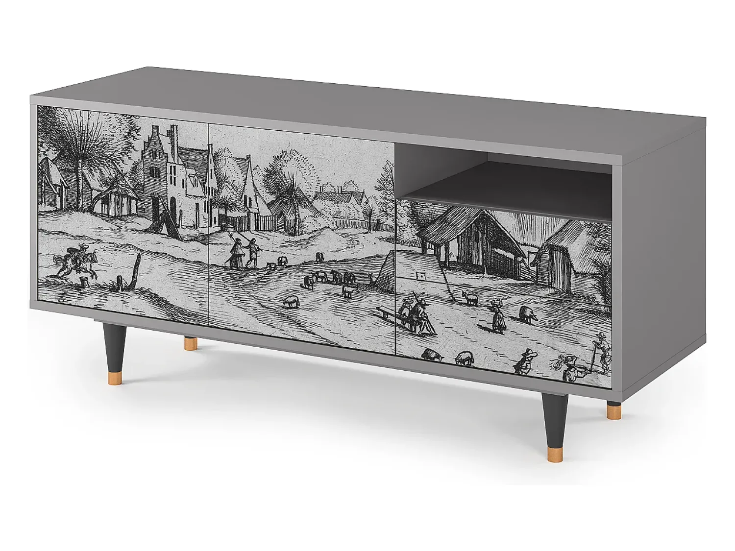 Mueble de TV - 125х56х41 cm - T7 - Country Village, Cinza^ Móvel De Tv