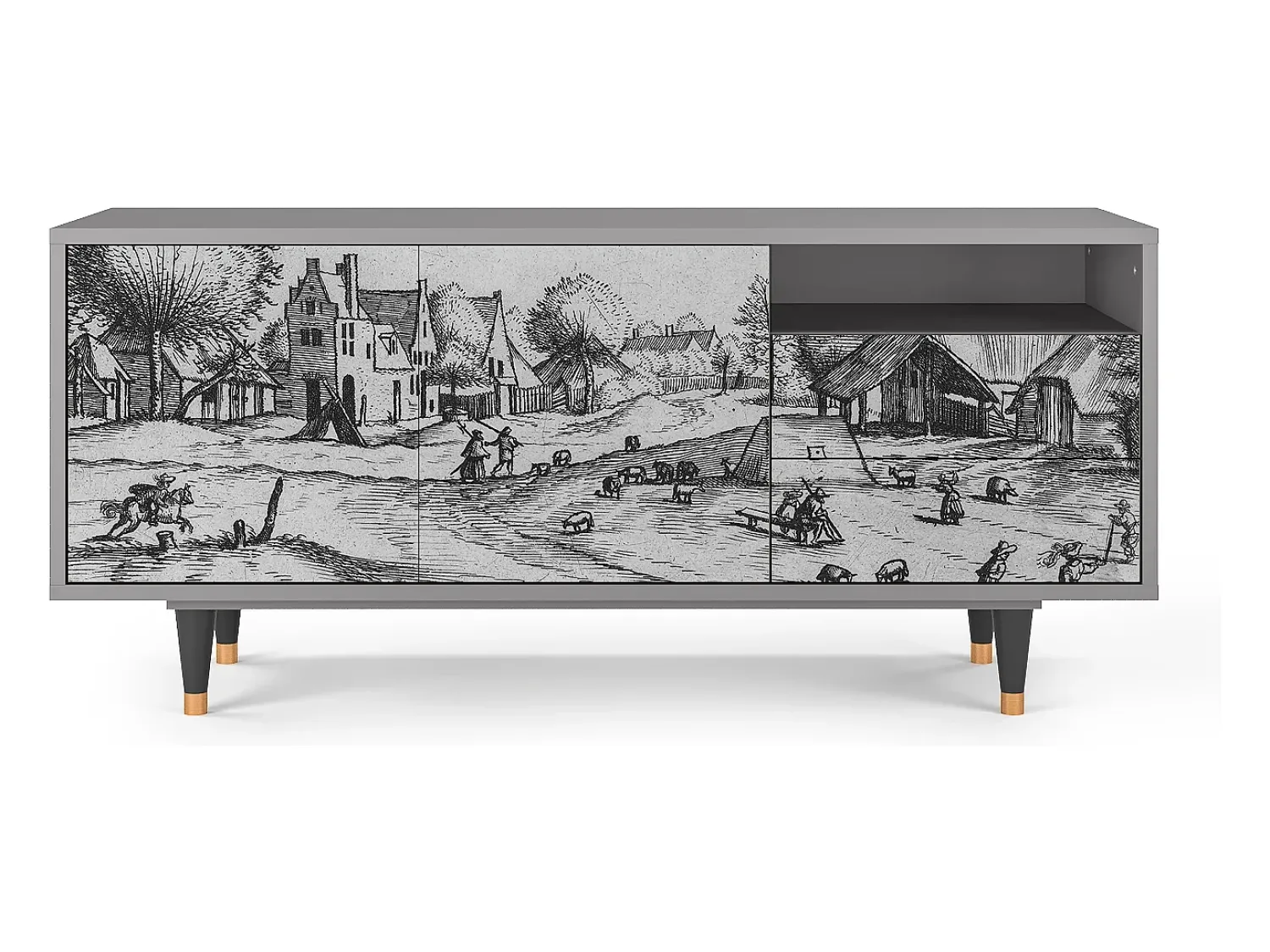 Mueble de TV - 125х56х41 cm - T7 - Country Village, Cinza^ Móvel De Tv