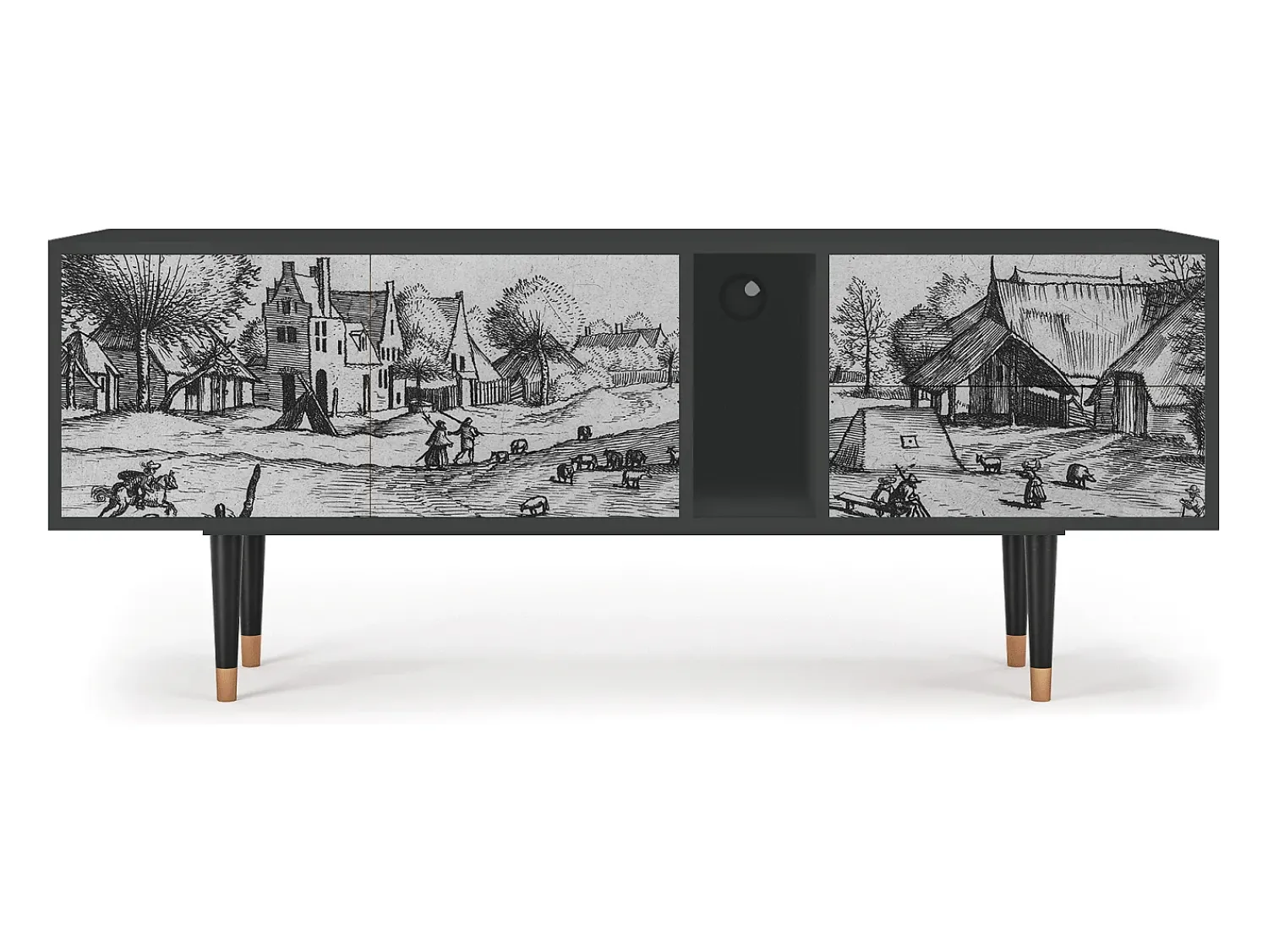 Móvel De Tv* Mueble de TV - 170х69х48 cm - T1 - Country Village, Antracite Cinza antracite