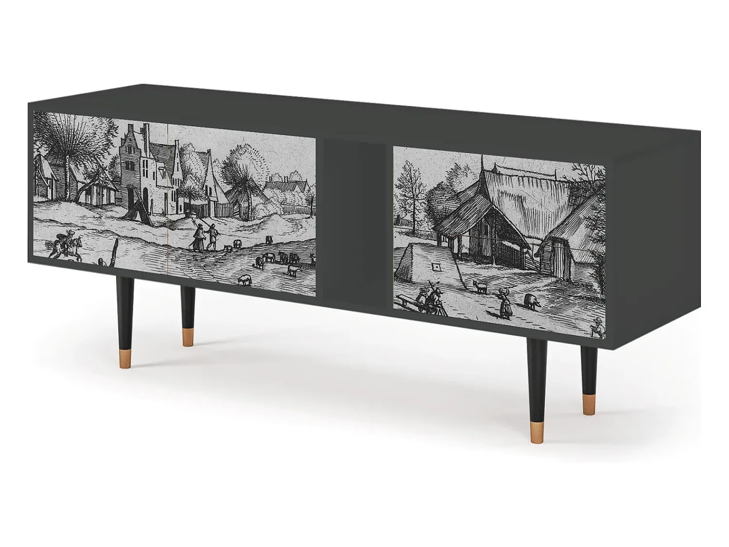 Móvel De Tv* Mueble de TV - 170х69х48 cm - T1 - Country Village, Antracite Cinza antracite
