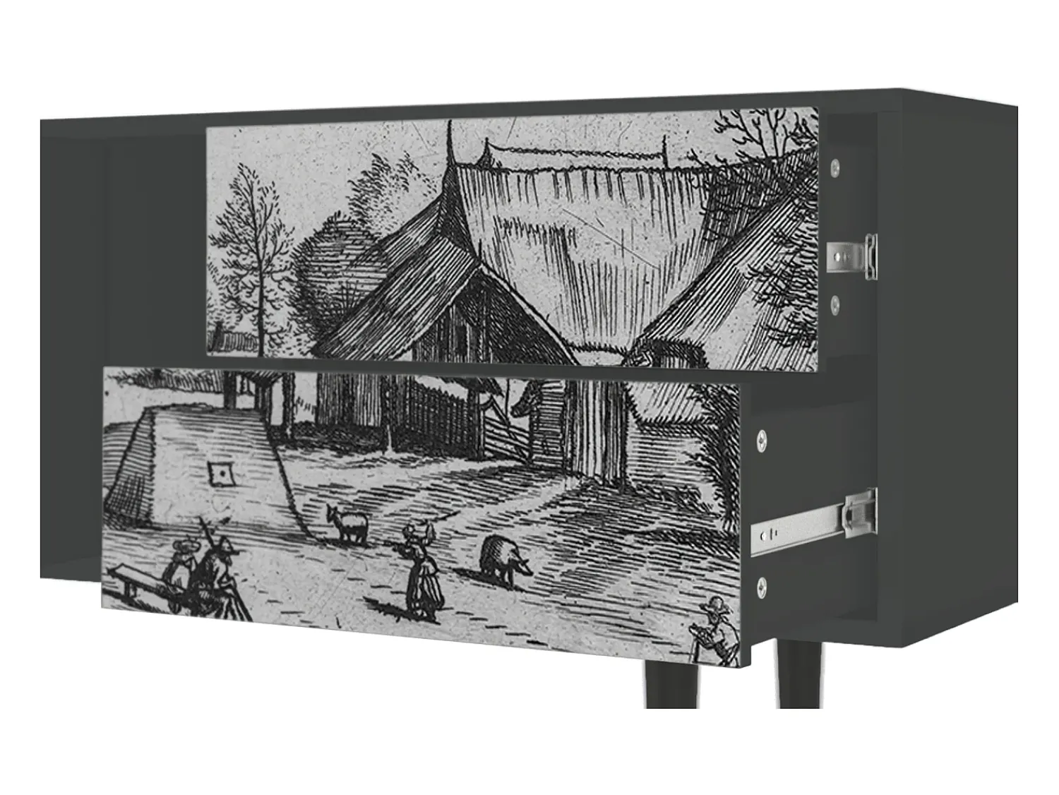 Móvel De Tv* Mueble de TV - 170х69х48 cm - T1 - Country Village, Antracite Cinza antracite