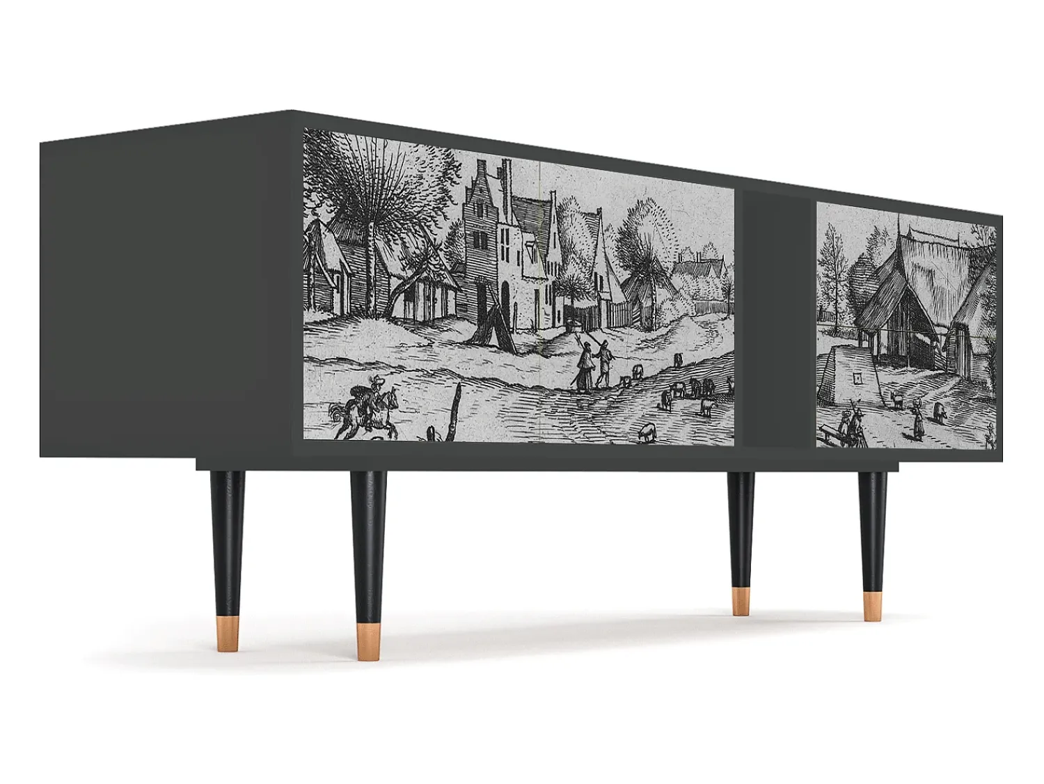 Móvel De Tv* Mueble de TV - 170х69х48 cm - T1 - Country Village, Antracite Cinza antracite