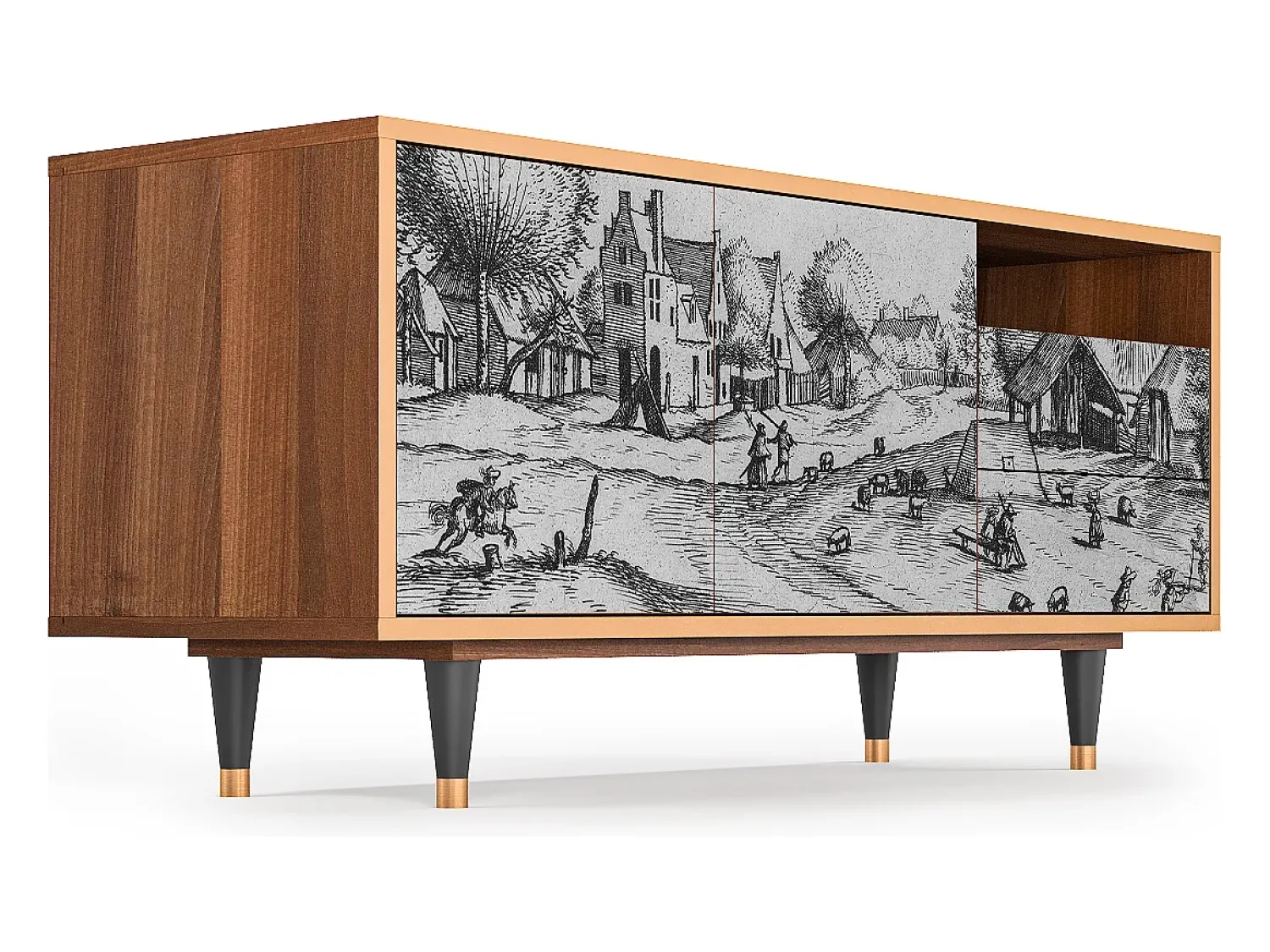 New Mueble de TV - 125х56х41 cm - T7 - Country Village, Nogueira Castanho