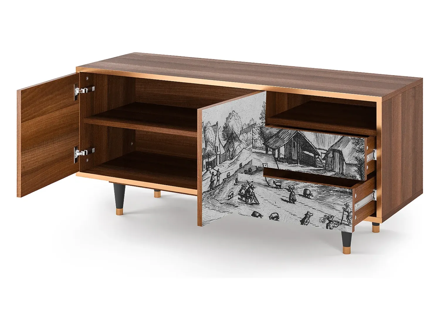 New Mueble de TV - 125х56х41 cm - T7 - Country Village, Nogueira Castanho