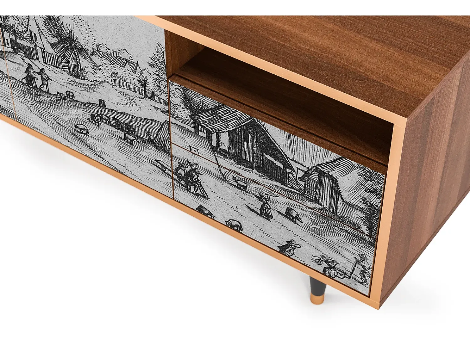 New Mueble de TV - 125х56х41 cm - T7 - Country Village, Nogueira Castanho
