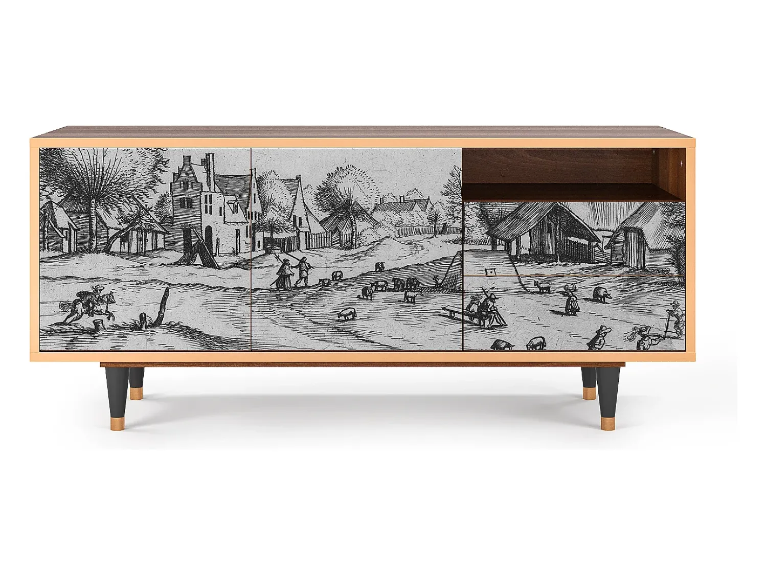 New Mueble de TV - 125х56х41 cm - T7 - Country Village, Nogueira Castanho