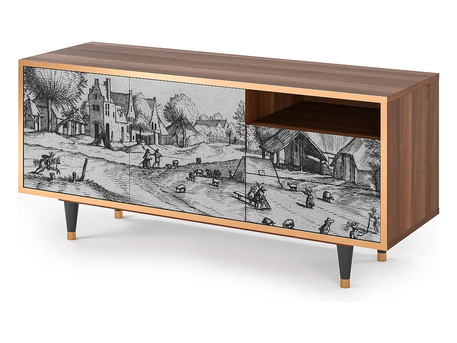 New Mueble de TV - 125х56х41 cm - T7 - Country Village, Nogueira Castanho
