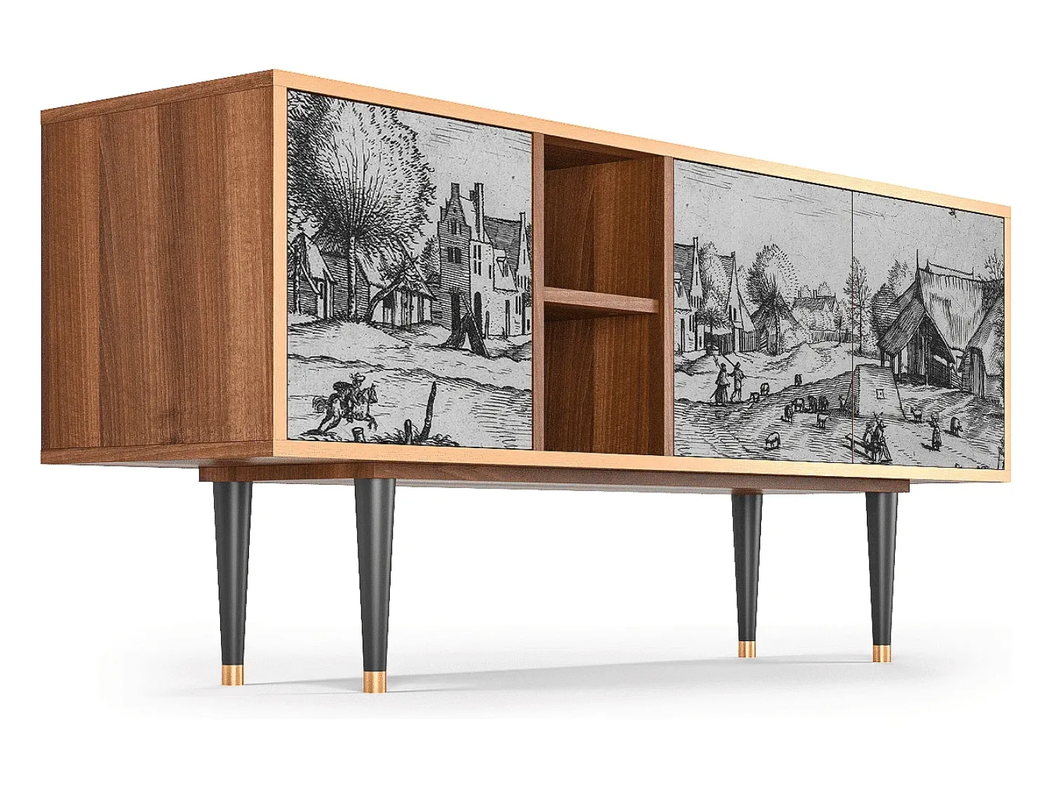 Móvel De Tv* Mueble de TV - 150х69х41 cm - T5 - Country Village, Nogueira Castanho