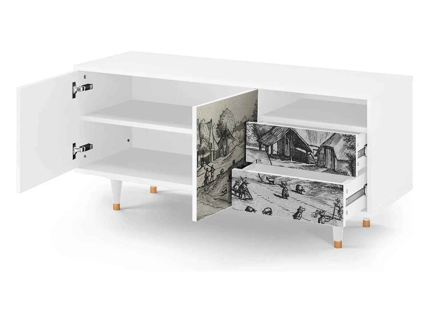 Mueble de TV - 125х56х41 cm - T7 - Country Village, Branco^ Móvel De Tv