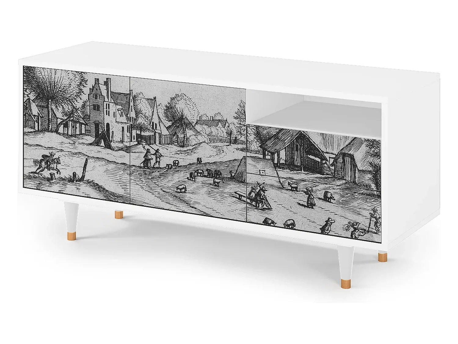 Mueble de TV - 125х56х41 cm - T7 - Country Village, Branco^ Móvel De Tv