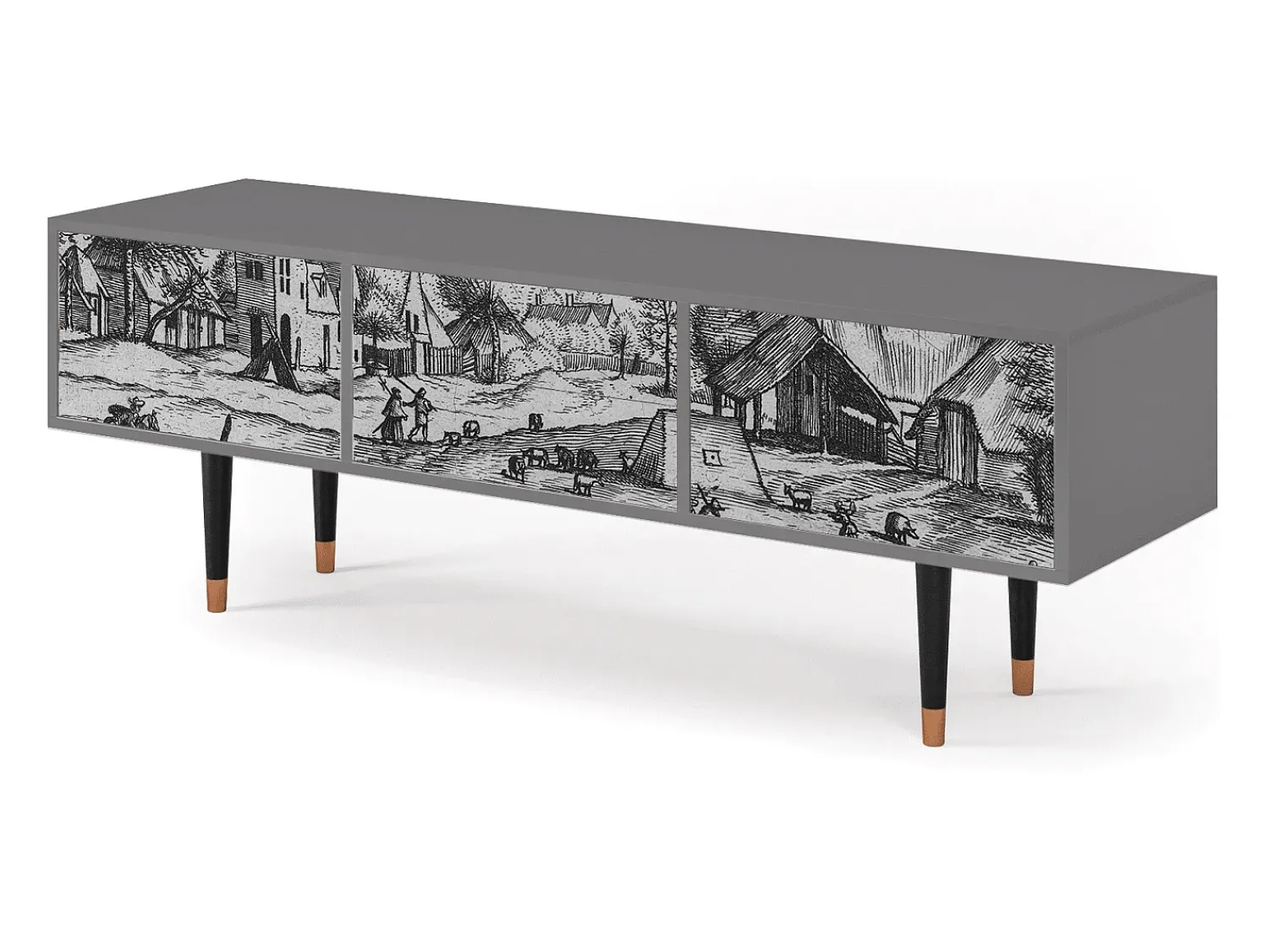 Online Mueble de TV - 170х59х48 cm - T4 - Country Village, Cinza Cinzento
