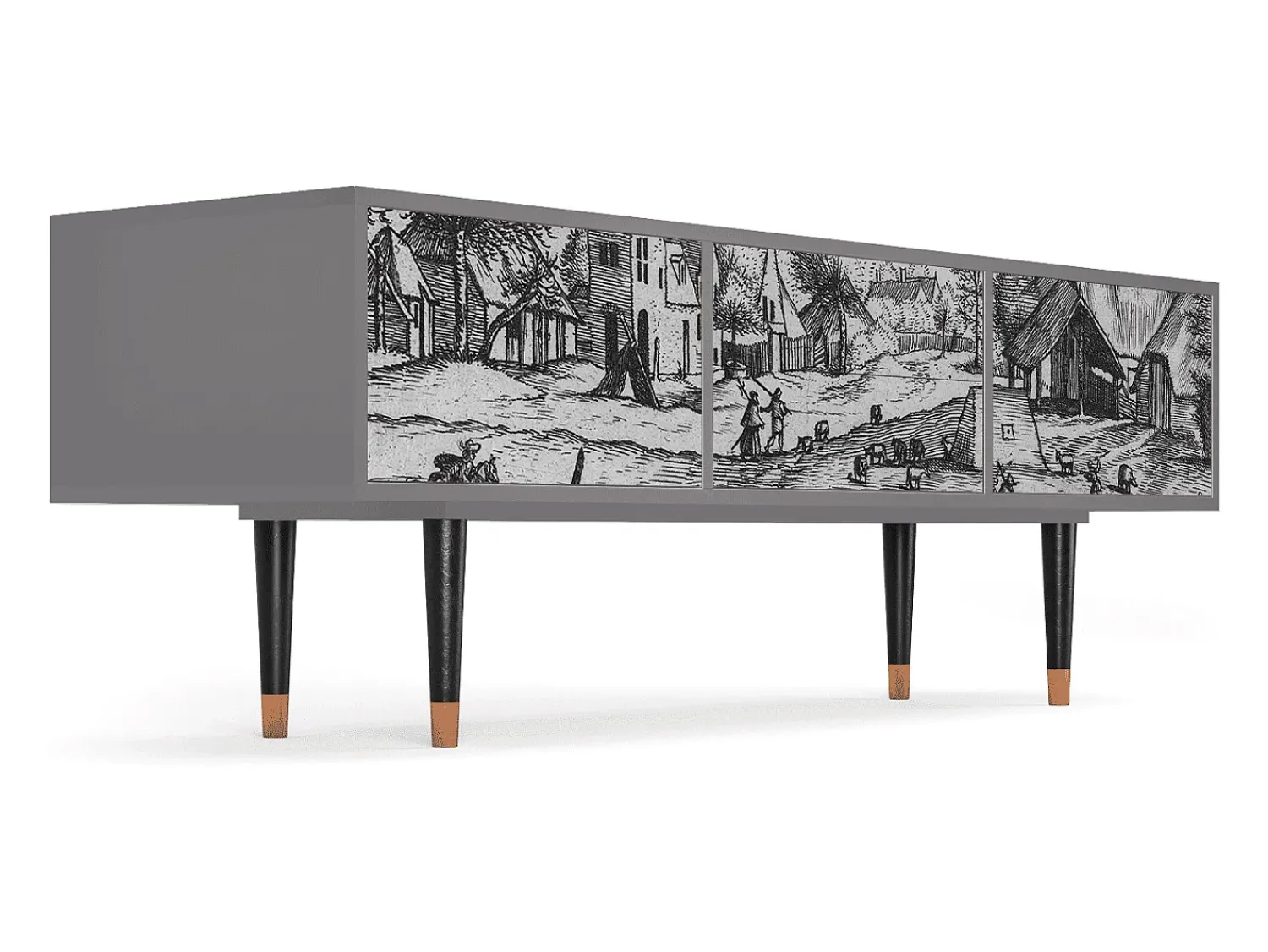 Online Mueble de TV - 170х59х48 cm - T4 - Country Village, Cinza Cinzento