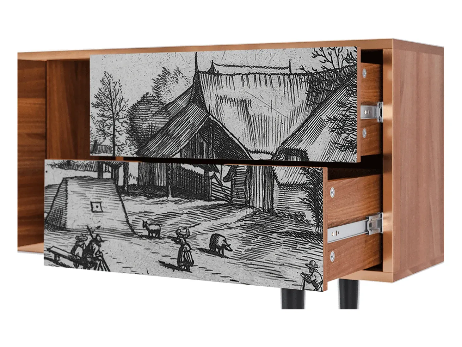 Móvel De Tv* Mueble de TV - 170х69х48 cm - T1 - Country Village, Nogueira Castanho