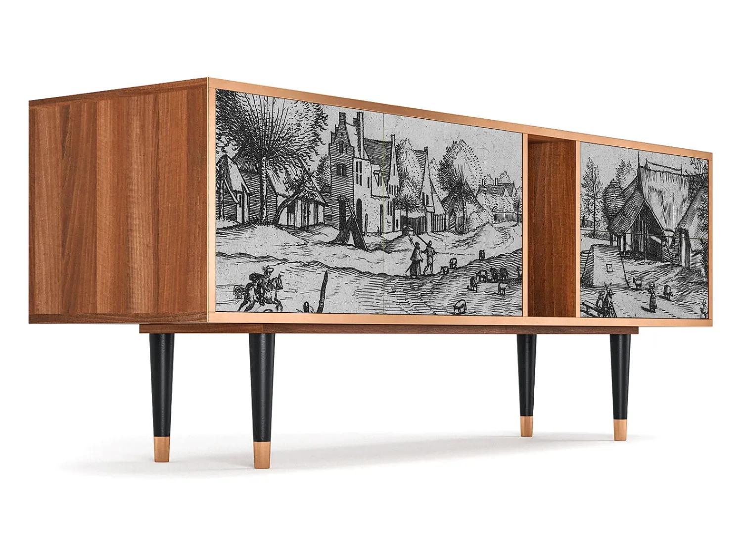 Móvel De Tv* Mueble de TV - 170х69х48 cm - T1 - Country Village, Nogueira Castanho