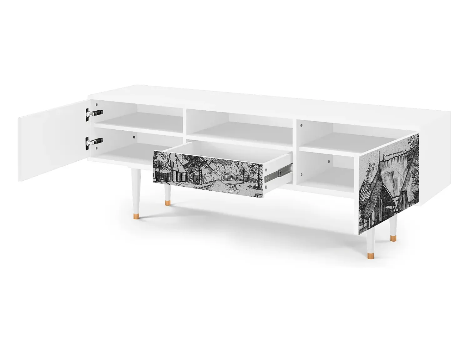 Mueble de TV - 170х59х41 cm - T6 - Country Village, Branco^ Móvel De Tv