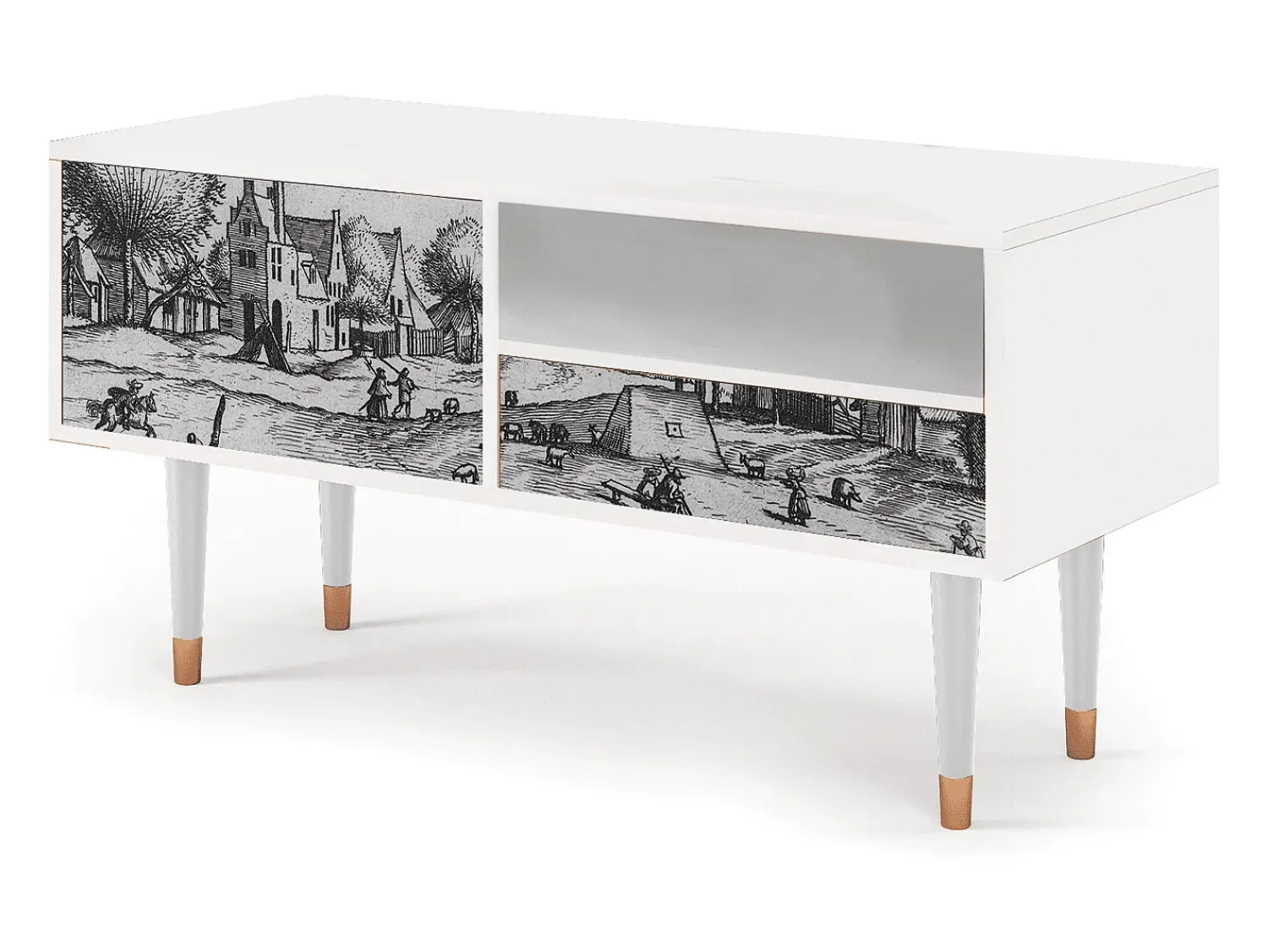 Mueble de TV - 115х59х48 cm - T3 - Country Village, Branco^ Móvel De Tv