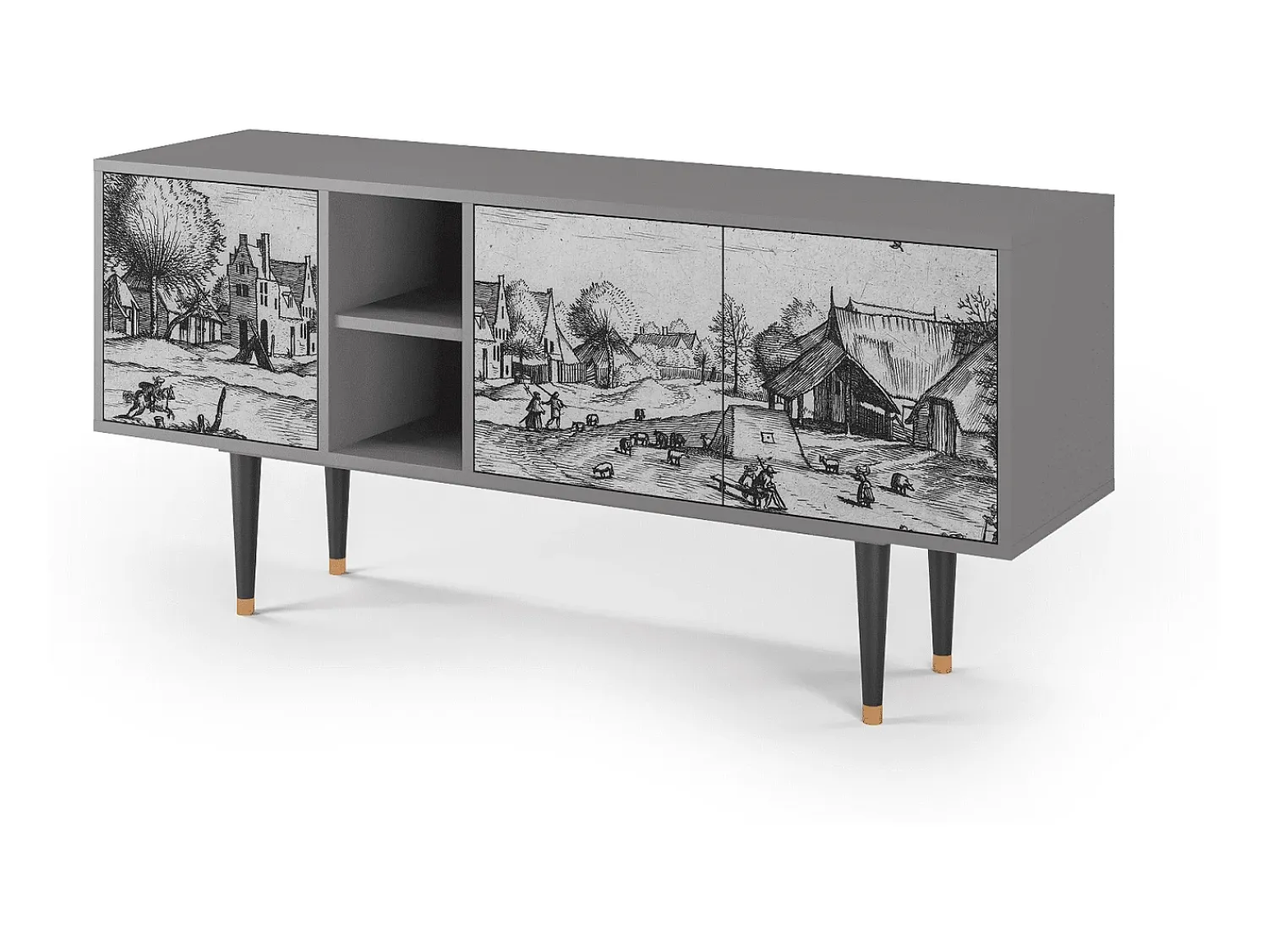Móvel De Tv| Mueble de TV - 150х69х41 cm - T5 - Country Village, Cinza Cinzento