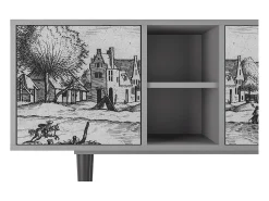 Móvel De Tv| Mueble de TV - 150х69х41 cm - T5 - Country Village, Cinza Cinzento