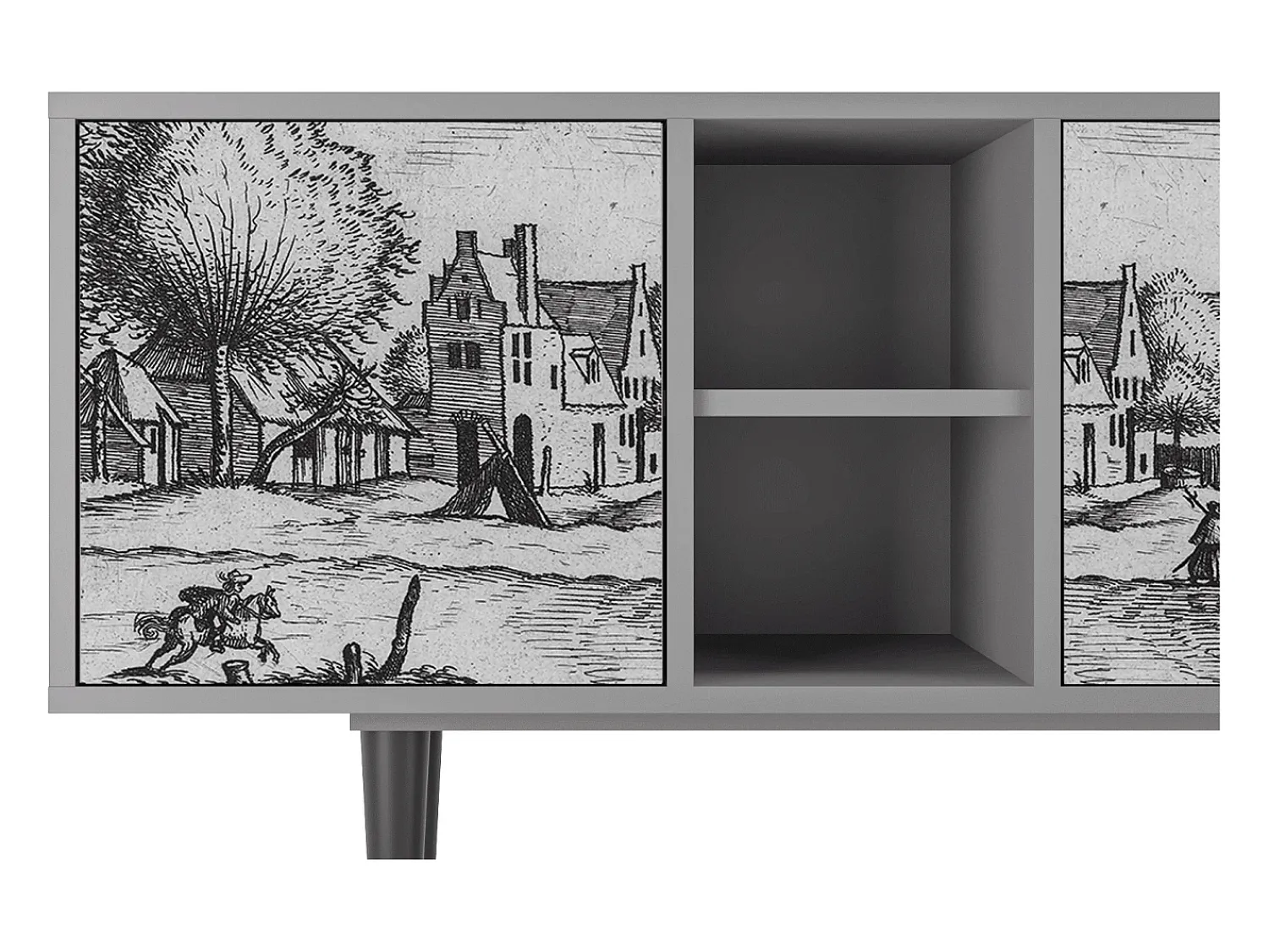 Móvel De Tv| Mueble de TV - 150х69х41 cm - T5 - Country Village, Cinza Cinzento