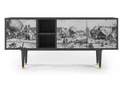Móvel De Tv* Mueble de TV - 150х69х41 cm - T5 - Country Village, Antracite Cinza antracite