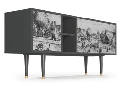 Móvel De Tv* Mueble de TV - 150х69х41 cm - T5 - Country Village, Antracite Cinza antracite