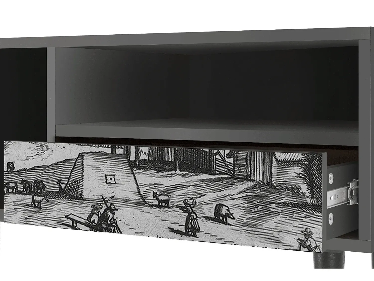 Móvel De Tv| Mueble de TV - 115х59х48 cm - T3 - Country Village, Antracite Cinza antracite