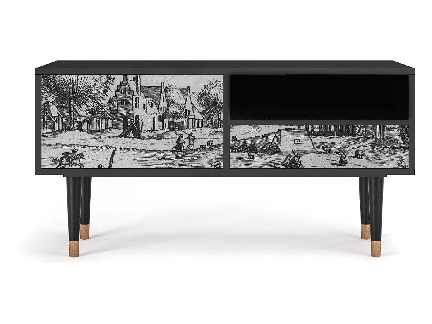Móvel De Tv| Mueble de TV - 115х59х48 cm - T3 - Country Village, Antracite Cinza antracite