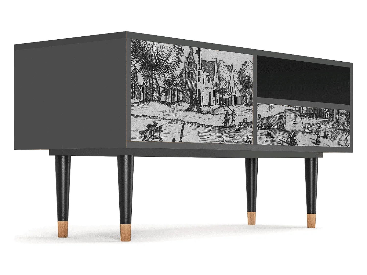 Móvel De Tv| Mueble de TV - 115х59х48 cm - T3 - Country Village, Antracite Cinza antracite
