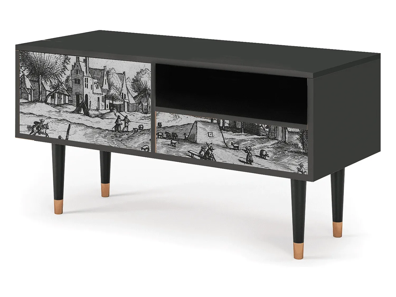 Móvel De Tv| Mueble de TV - 115х59х48 cm - T3 - Country Village, Antracite Cinza antracite