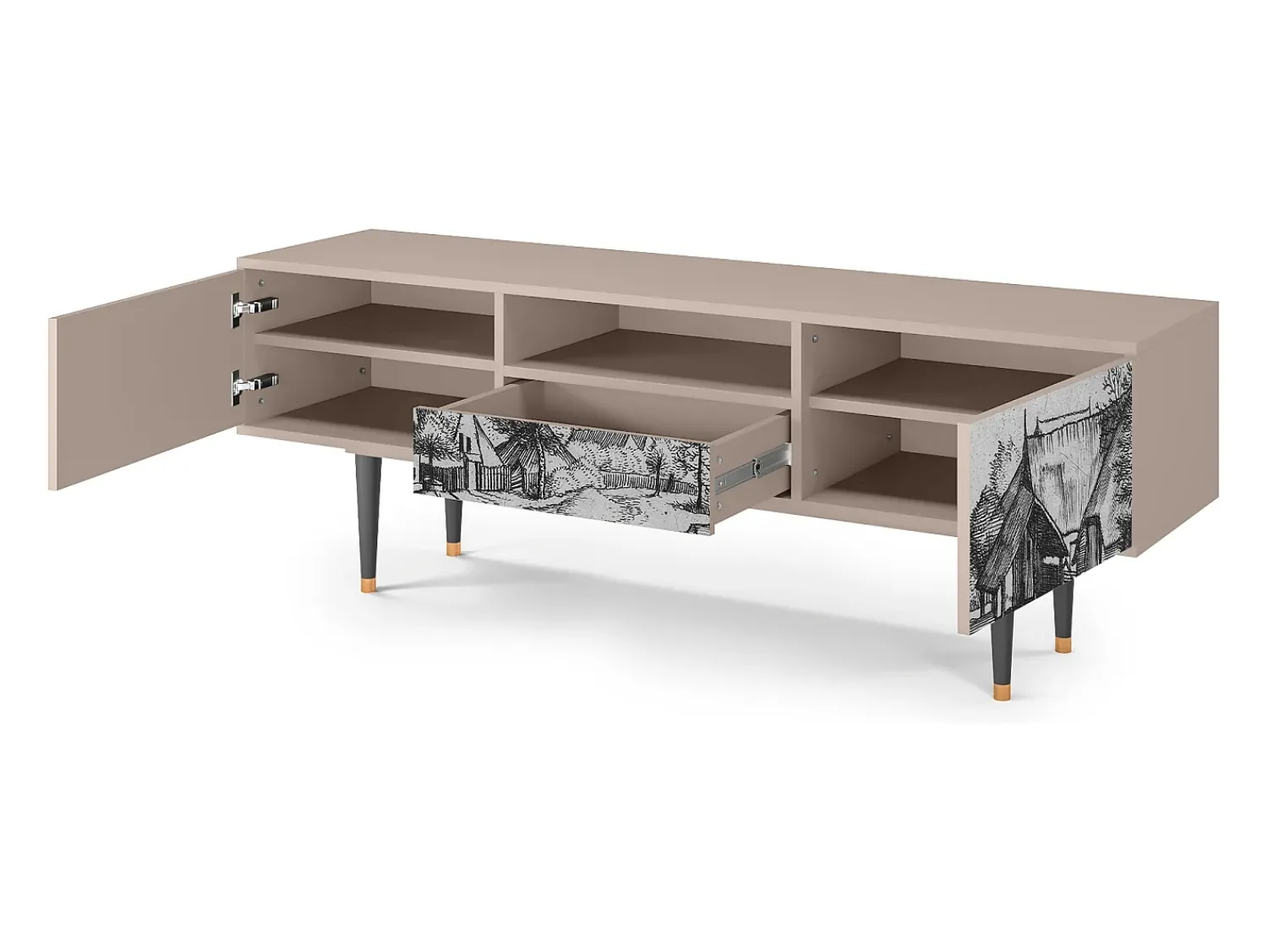 Móvel De Tv| Mueble de TV - 170х59х41 cm - T6 - Country Village, Latte Bege
