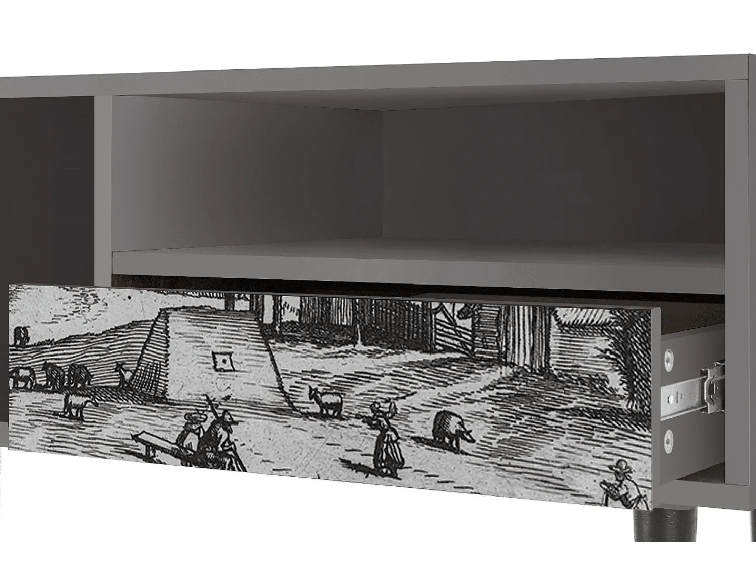 Mueble de TV - 115х59х48 cm - T3 - Country Village, Cinza^ Móvel De Tv