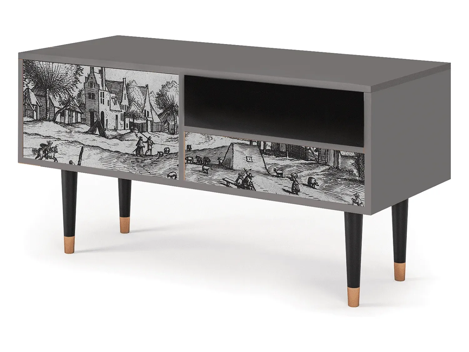 Mueble de TV - 115х59х48 cm - T3 - Country Village, Cinza^ Móvel De Tv