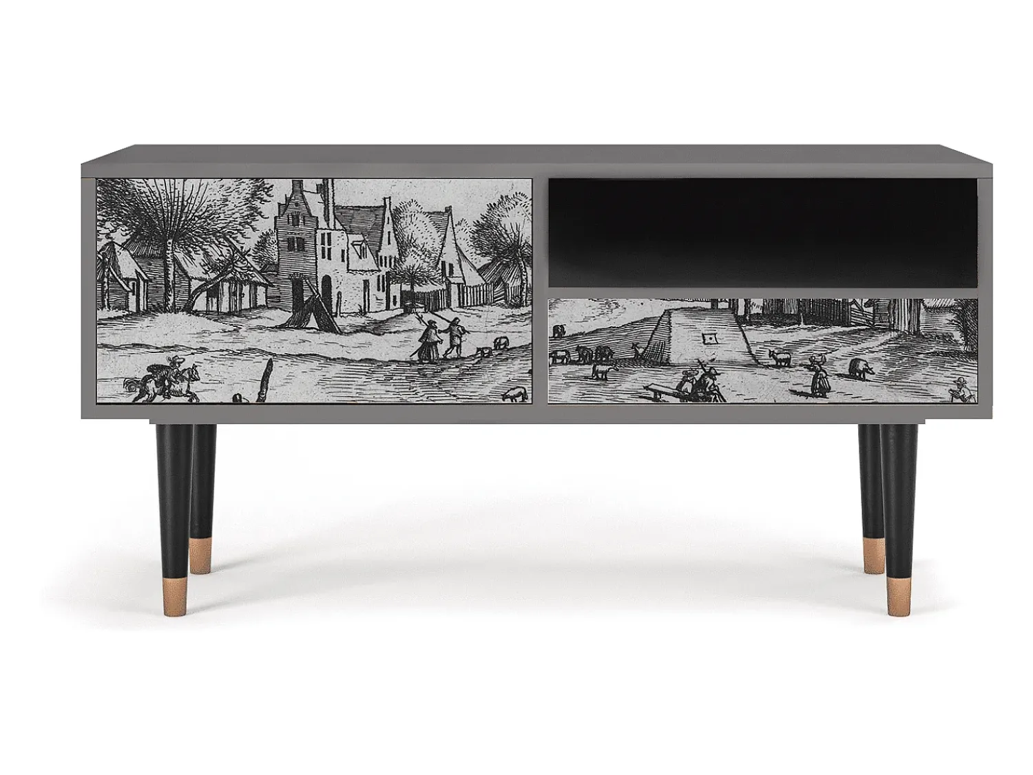 Mueble de TV - 115х59х48 cm - T3 - Country Village, Cinza^ Móvel De Tv