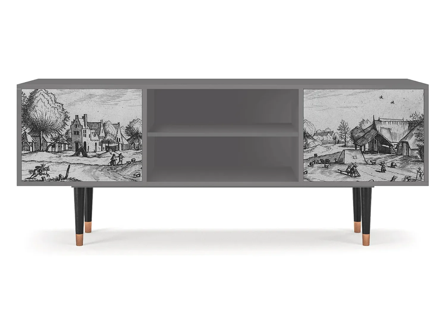 New Mueble de TV - 170х69х48 cm - T2 - Country Village, Cinza Cinzento